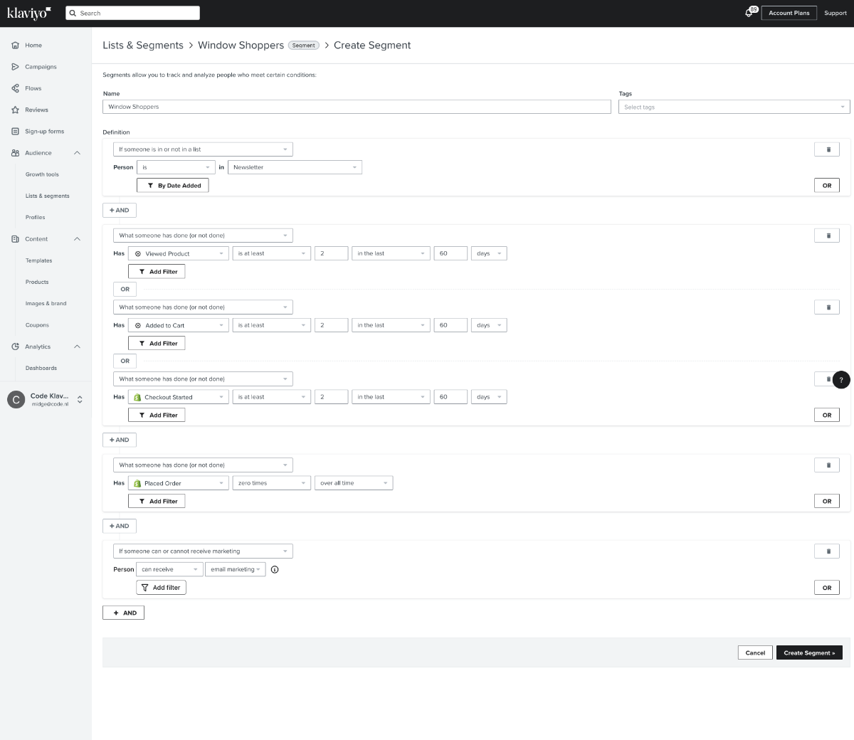 Segment Window Shopper