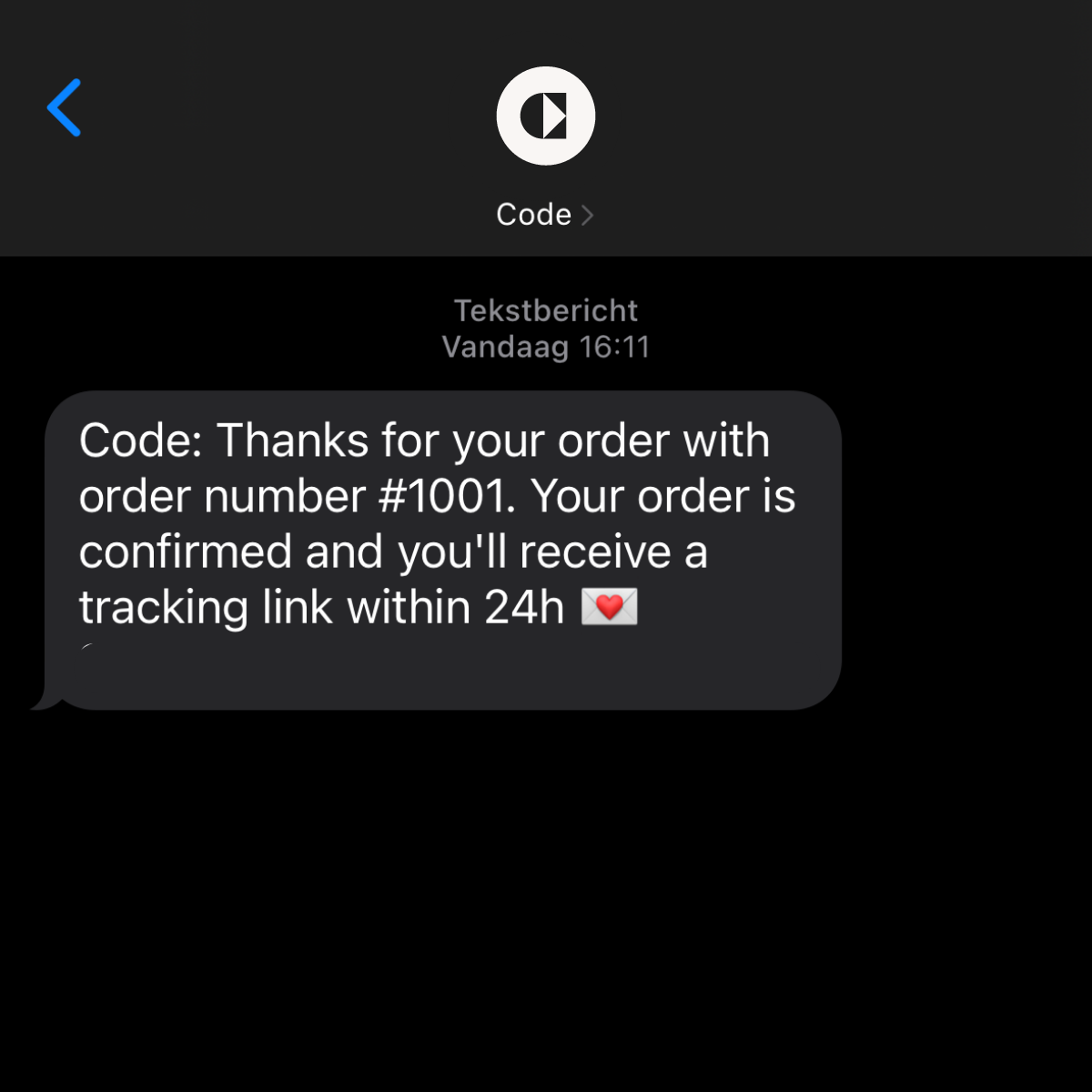 Order confirmation SMS
