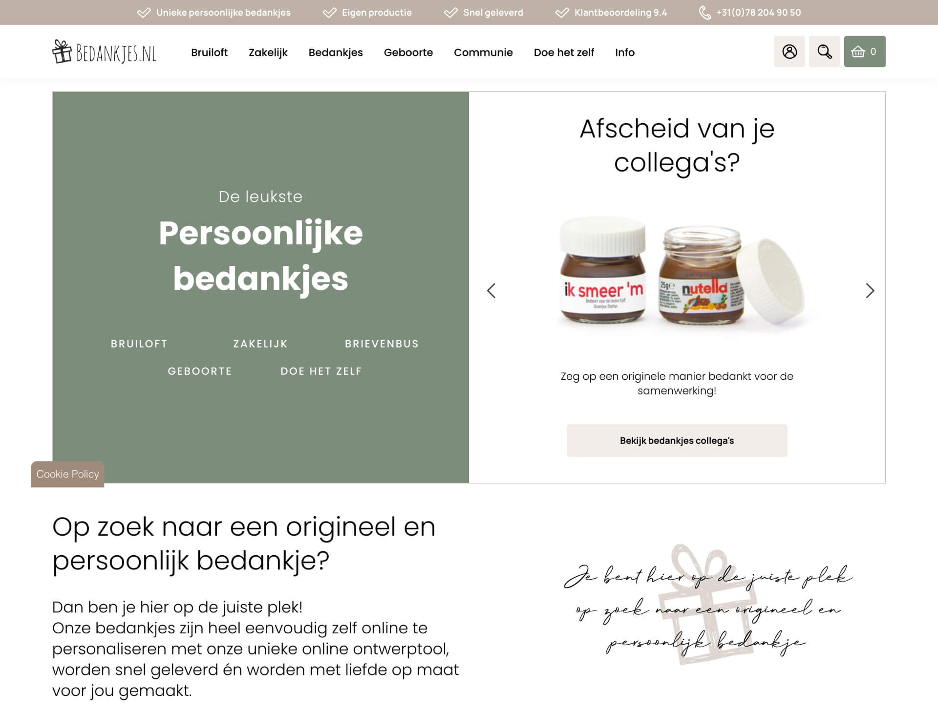 Webpagina bedankjes.nl | Code